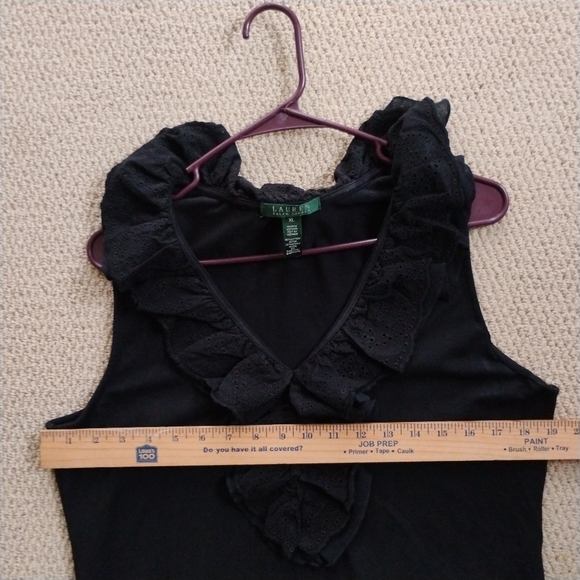 Lauren Ralph LRL Eyelet Lace Ruffle Black Midi Dress Preppy Coffee Brunch Date - Picture 4 of 16